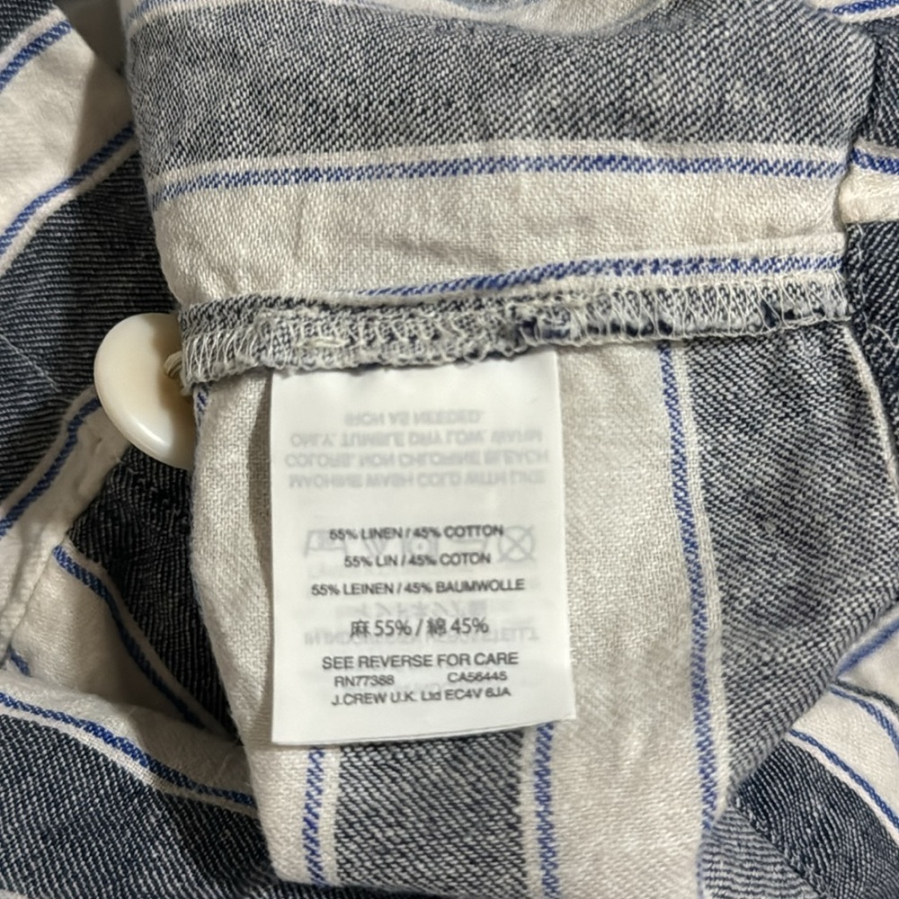 Madewell Stripe Play Button Back Linen Blend Shift Dress Blue White Pockets-XS - Picture 10 of 10